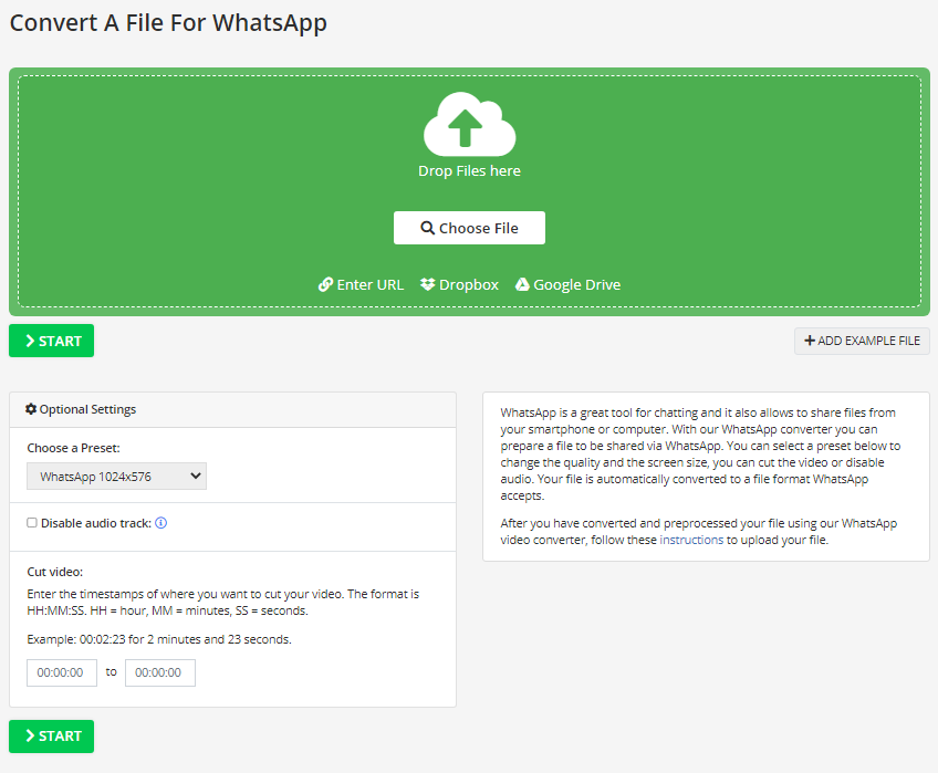 Convert a file for Whatsapp. Online-Convert.Com